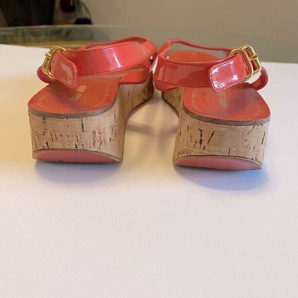 Miu Miu Coral Patent Leather Cork Platform Sandals EU 37.5 Slingback Peep Toe - Picture 4 of 11